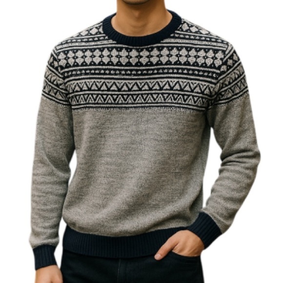 RORIE WHELAN Fair Isle Navy Blue Nordic Pattern Knit Sweater Coastal Grandpa L - Picture 1 of 10